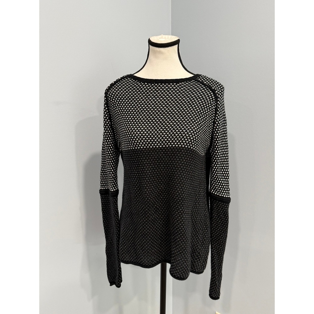 Lisa Todd Women Black White Colorblock Cotton Cashmere Knit Sweater Small